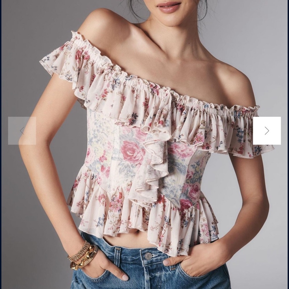 Anthropologie Off-Shoulder Mesh Top